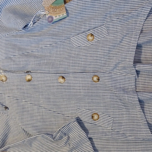 SIGRID Olsen linen blend top women's size medium blue and white striped - Picture 2 of 7